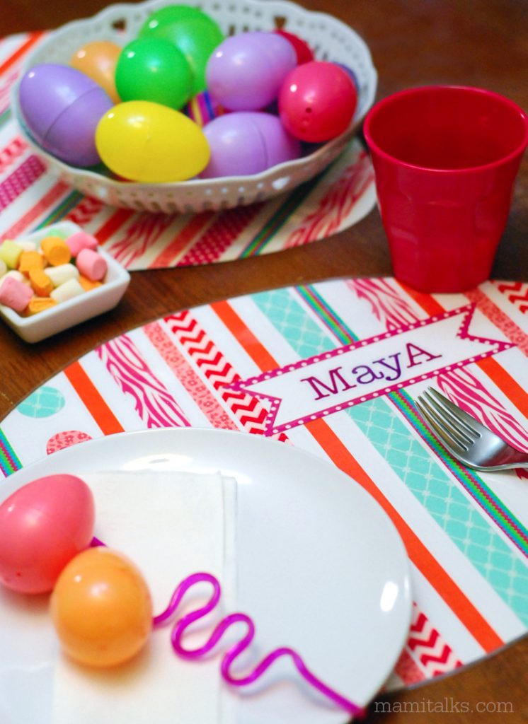 Easter table set with egg placemats made out of washi tape