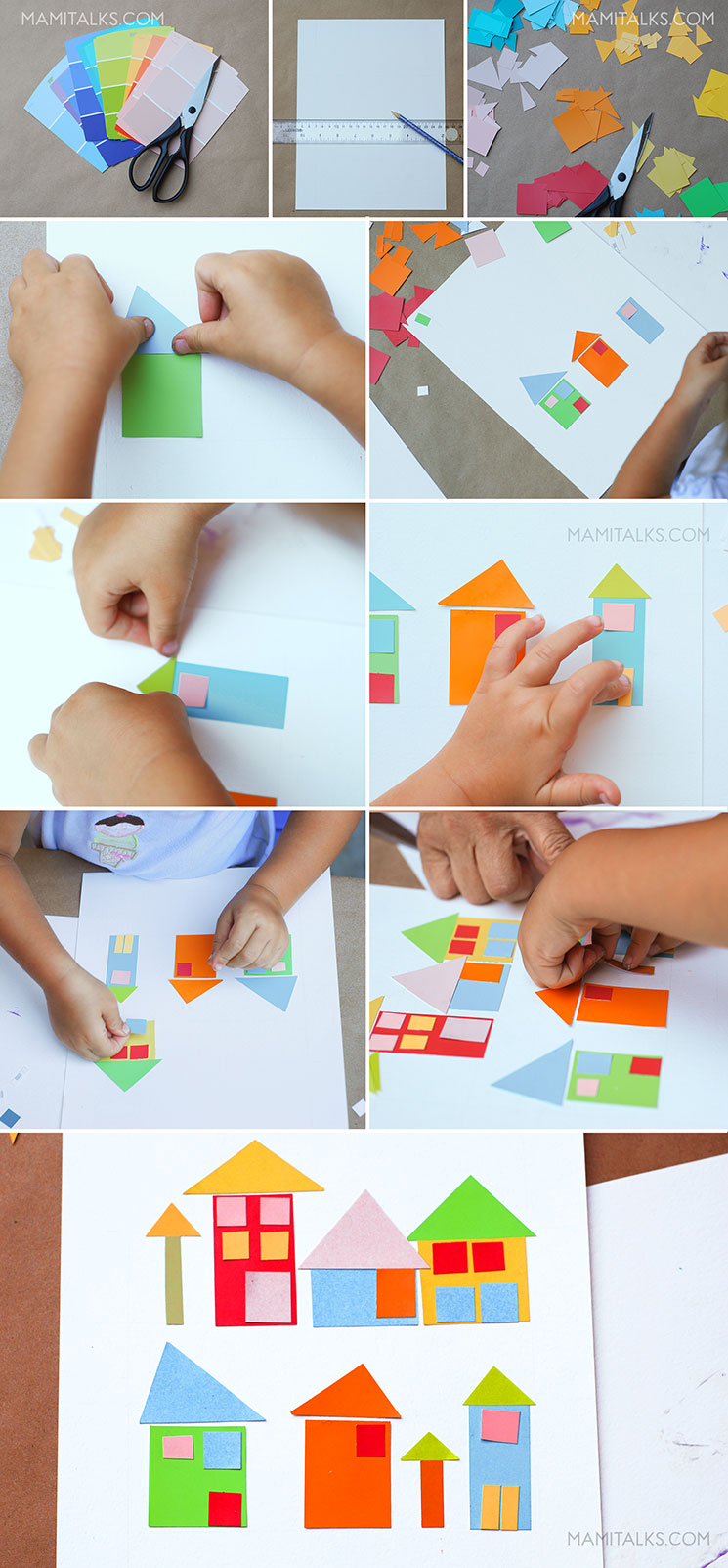 Paint-chip art craft for kids, step by step photos -MamiTalks.com