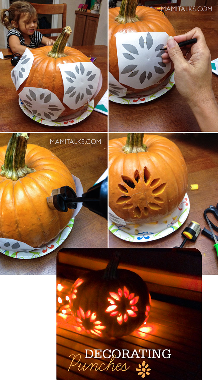 Carving pumpkins with decirative punches. -MamiTalks.com