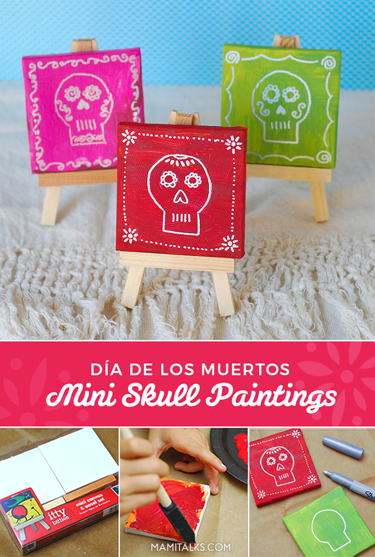 How to make these cute Mini Skull paintings for Día de los Muertos. Step-by-Step instructions -MamiTalks.com