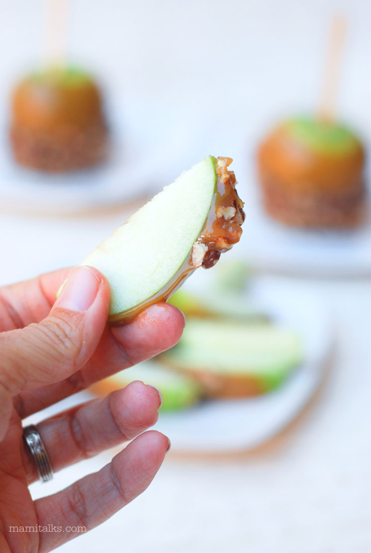 Caramel candied apple wedge with nuts -MamiTalks.com