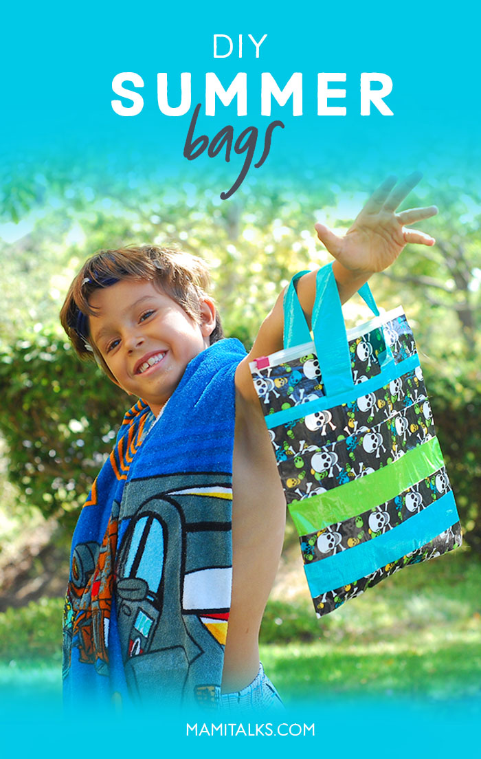Boy holding bag made with duct tape. MamiTalks.com