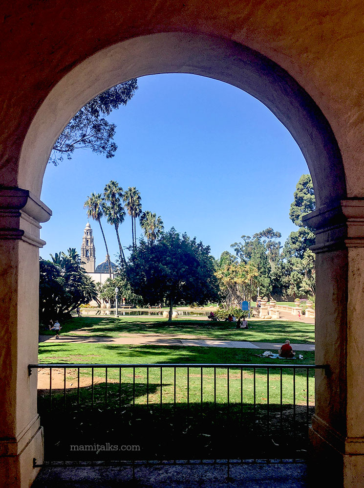 View of Balboa Park arch and tower -MamiTalks.com
