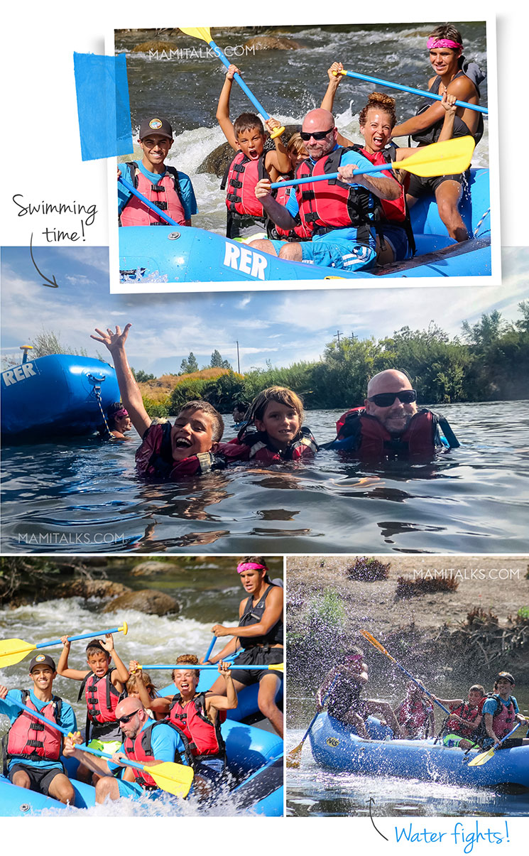 Collage de fotos, experiencias nadando durante rafting en Bakersfield. family river rafting in Bakersfield, CA -mamitalks.com