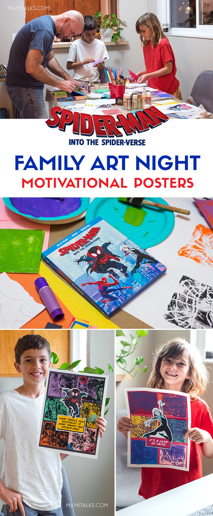 Family working together in Art Night based on Spider-Verse movie. -MamiTalks.com