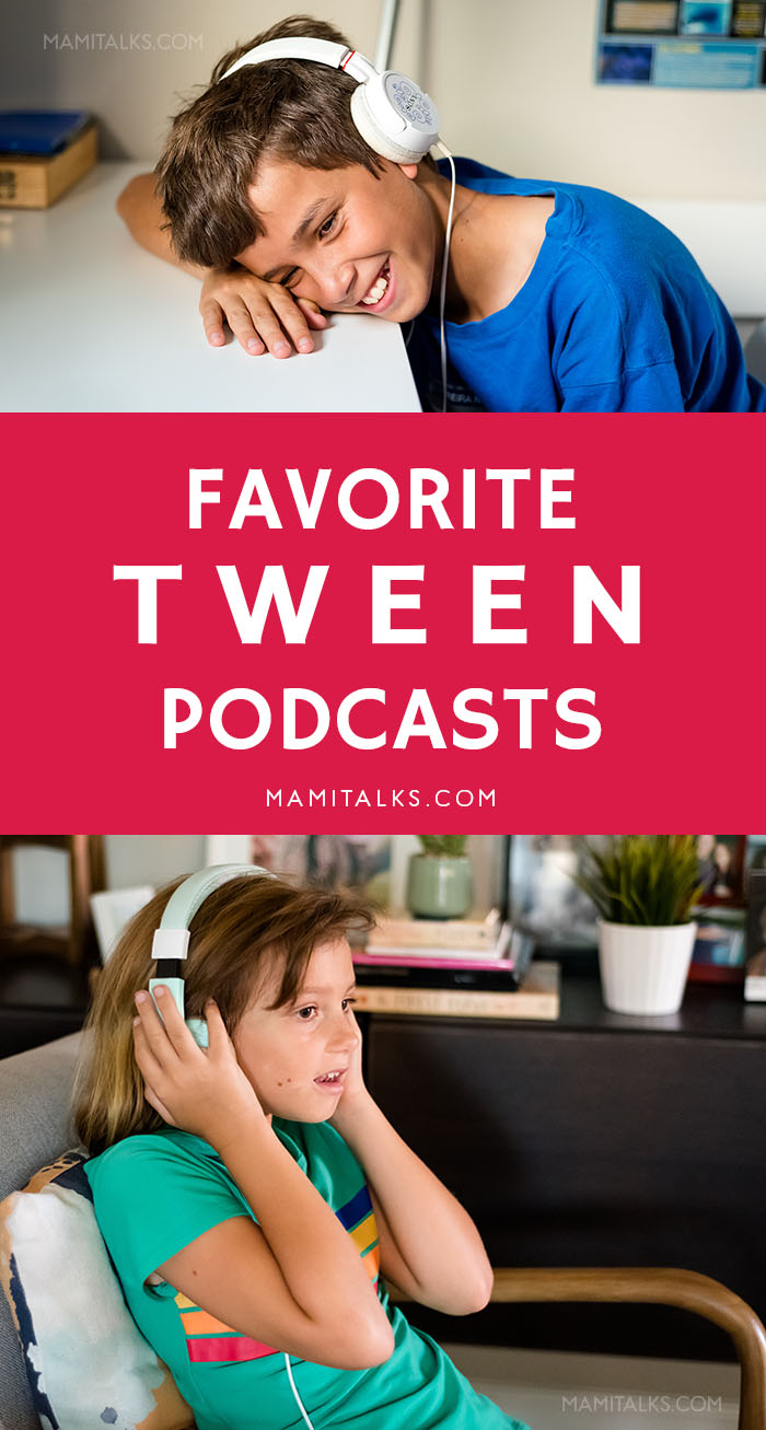 Girl and boy listening to podcasts with headphones. -MamiTalks.com