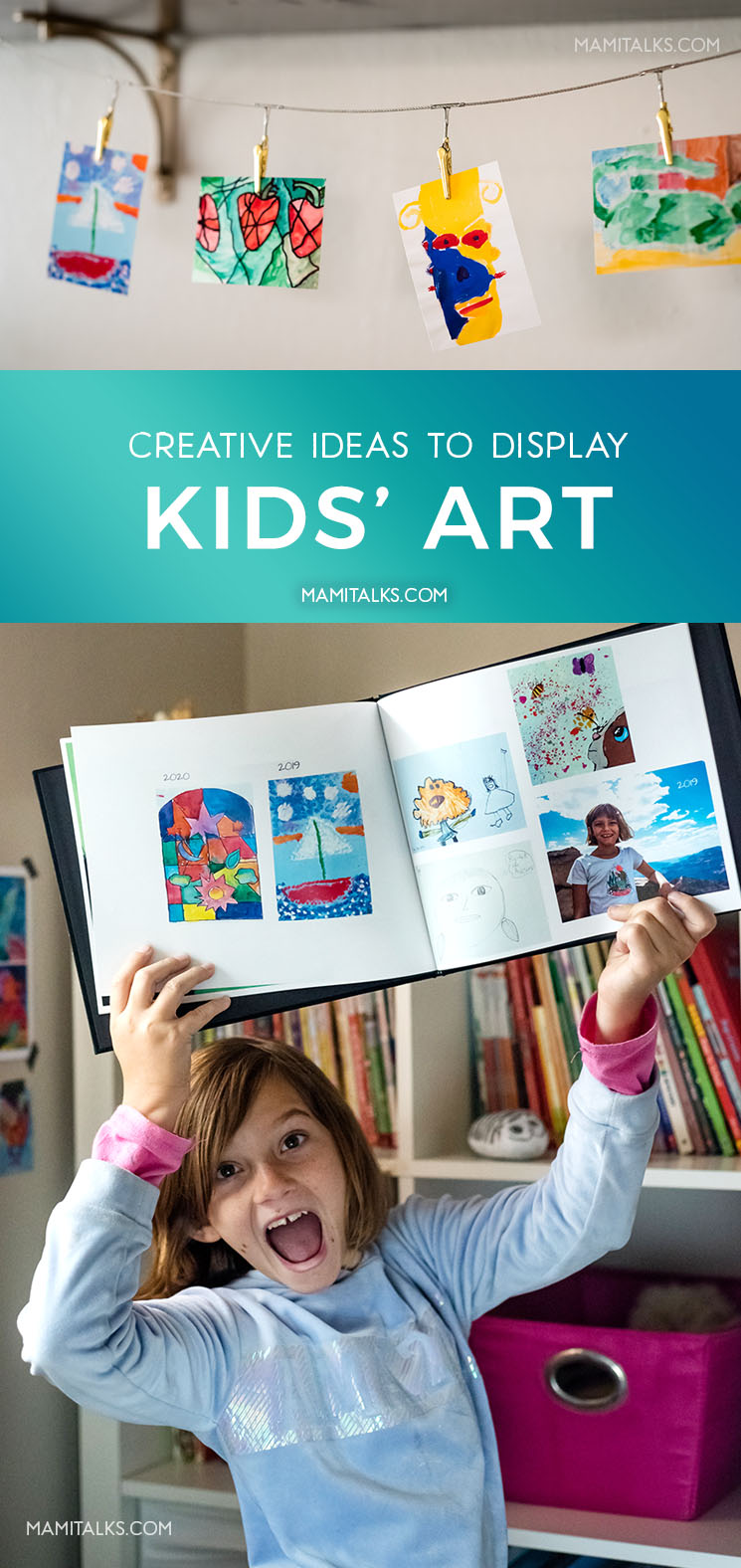 Creative Ideas to display kids' art, make photo books, print them little and hang them with pins, print them and frame them. -MamiTalks.com