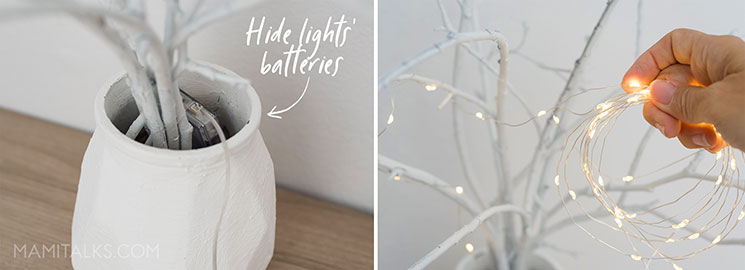 Holiday card holder, hiding battery pack and add string of lights. -MamiTalks