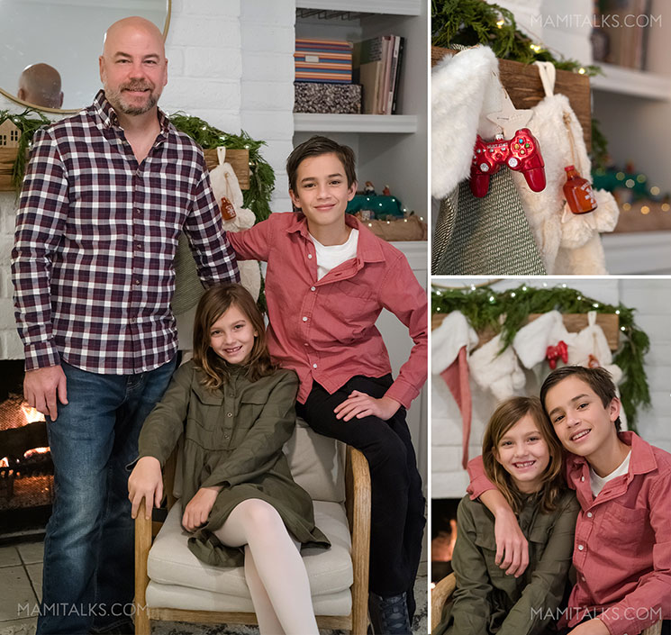 Fotos de navidad en la casa, 2 niños con el papá. -MamiTalks.com